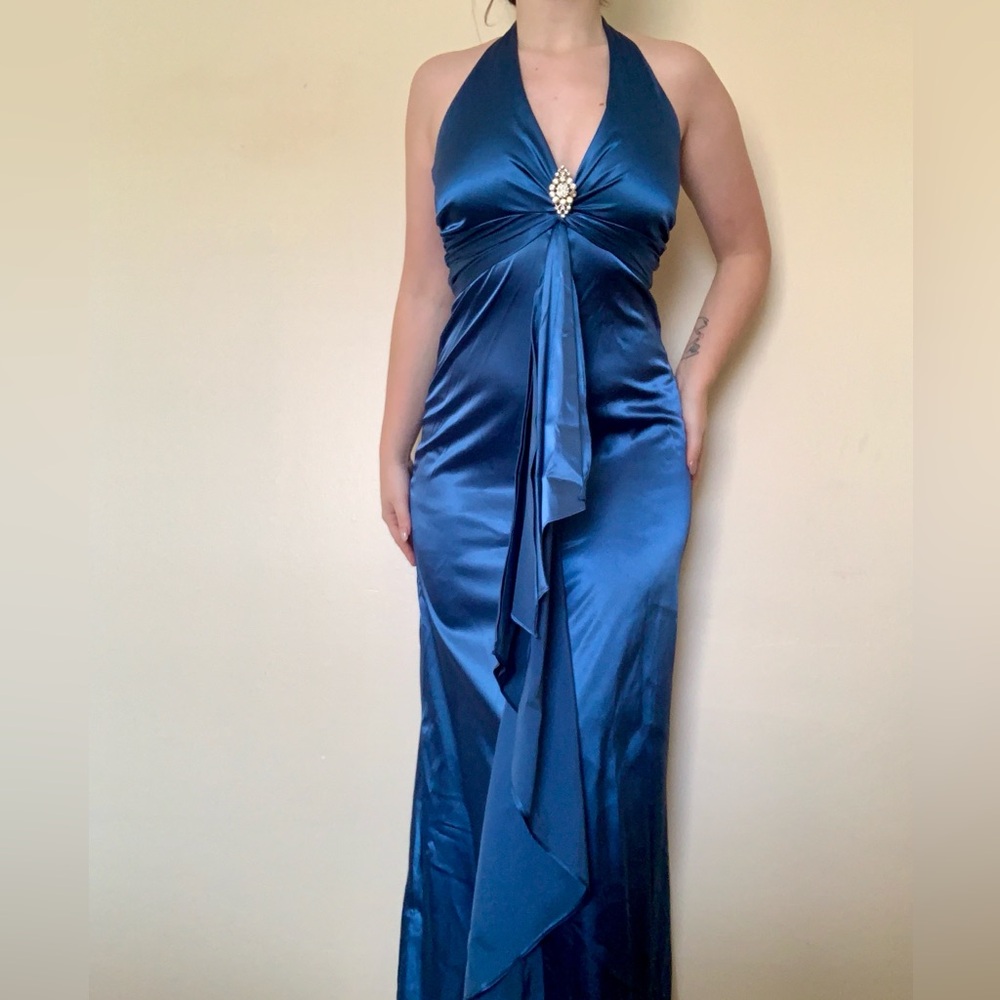 Vintage Blue Silk Jump Apparel Maxi Dress